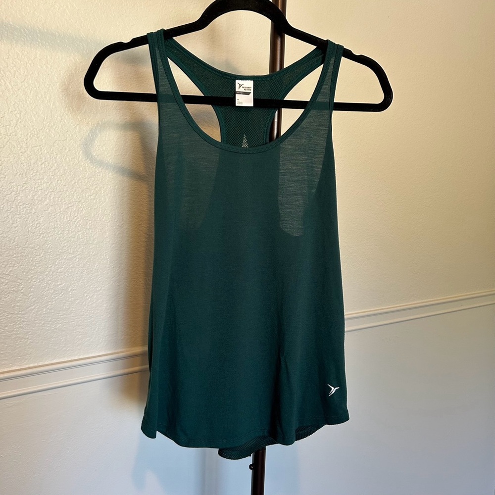 Old Navy Active Hunter Green Mesh Layered Tie Back Racerback Athletic Tank Top